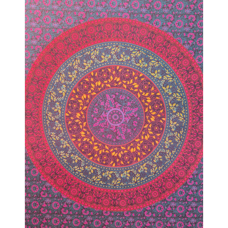 Tenture murale indienne mandala floral cachemire en coton prune, rose fuchsia et turquoise - 200 x 240 cm