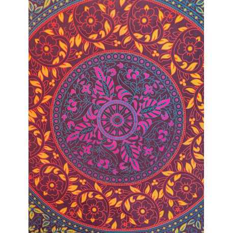 Tenture murale indienne mandala floral cachemire en coton prune, rose fuchsia et turquoise - 200 x 240 cm