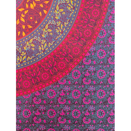 Tenture murale indienne mandala floral cachemire en coton prune, rose fuchsia et turquoise - 200 x 240 cm