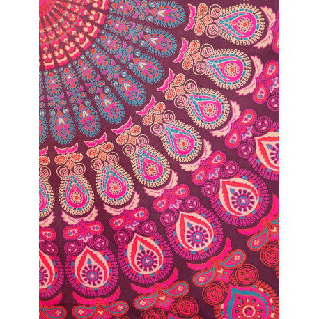 Tenture murale indienne mandala cachemire en coton prune, rose fuchsia et turquoise – 200 x 240 cm