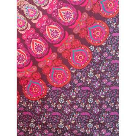 Tenture murale indienne mandala cachemire en coton prune, rose fuchsia et turquoise – 200 x 240 cm