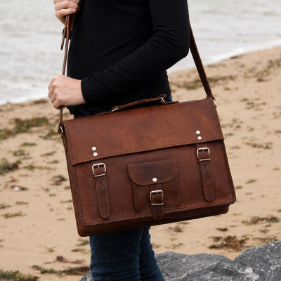 cartable vintage en cuir poignée artisanal