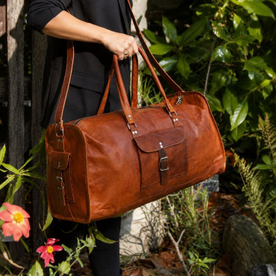 Sac de voyage en cuir vintage - Carré - XXXL