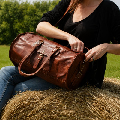 Sac de Sport en Cuir - Bagage à Main Vintage - Rond