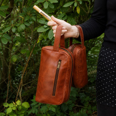 Trousse de toilette en cuir naturel - Vintage