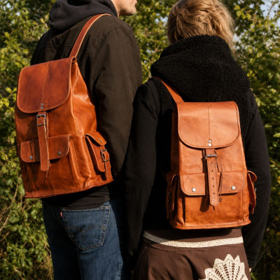Sac à dos en cuir naturel - Vadrouilleur - L