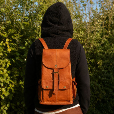 Sac à dos en cuir naturel - Vadrouilleur - M