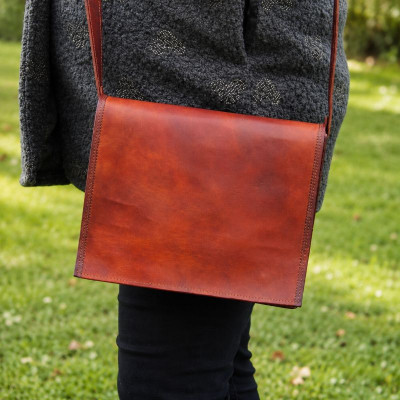 sacoche en cuir vintage à bandoulière rabat M