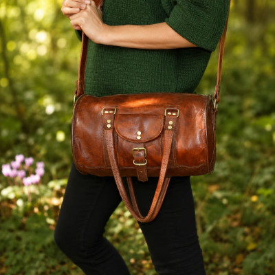 sac à main bandoulière en cuir femme vintage rond cylindre
