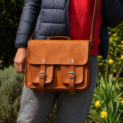 Cartable vintage en cuir - Ordinateur 13''