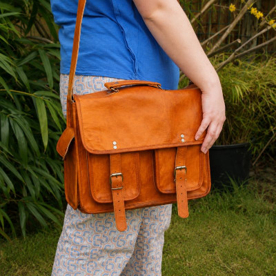Cartable vintage en cuir - Ordinateur 13''