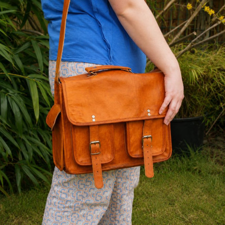 Cartable vintage en cuir - Ordinateur 13''