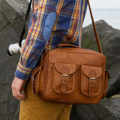 sacoche en cuir vintage multipoche appareil photo