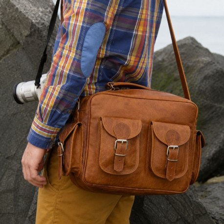 sacoche en cuir vintage multipoche appareil photo