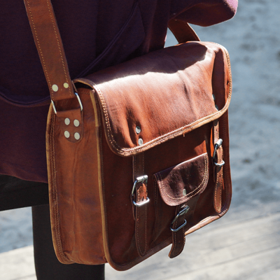 Sacoche / Cartable en cuir vintage – 2 boucles – L