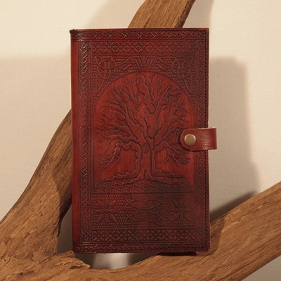 Couvre-livre en cuir - Arbre de vie - Petit format
