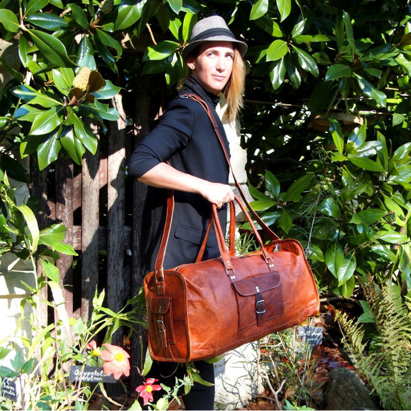 grand sac de voyage en cuir véritable vintage week-end artisanat