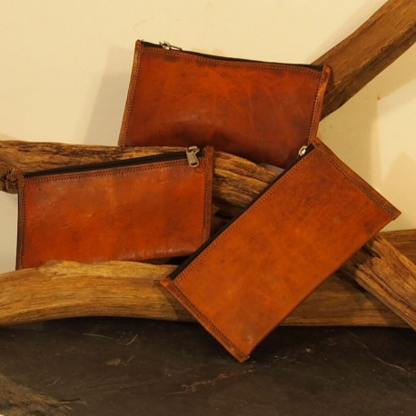 Trousse rectangulaire multiusage en cuir naturel