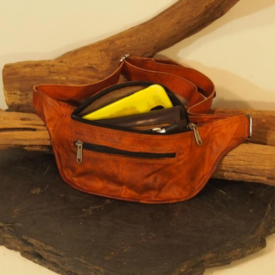 Ceinture  - Sac Banane en cuir naturel - Vintage