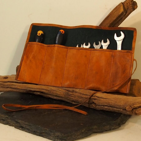 Trousse à outils Vintage, Enroulable, en cuir naturel