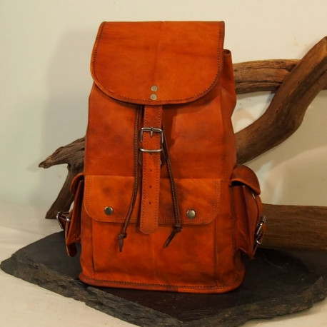 Sac à dos en cuir naturel - Vadrouilleur - M