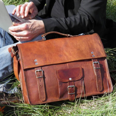 cartable cuir vintage bandoulière poignée ordinateur