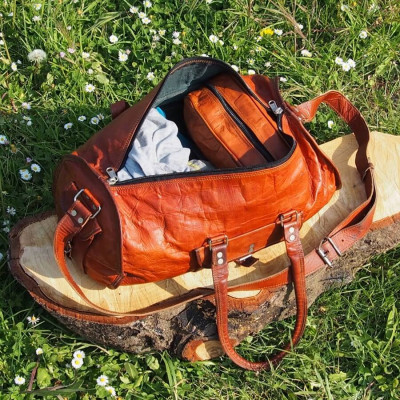 Sac de Sport en Cuir - Bagage à Main Vintage - Rond