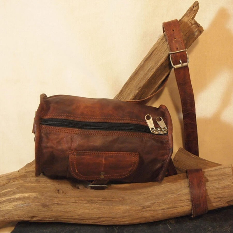 Petit sac main rond en cuir Artisanal