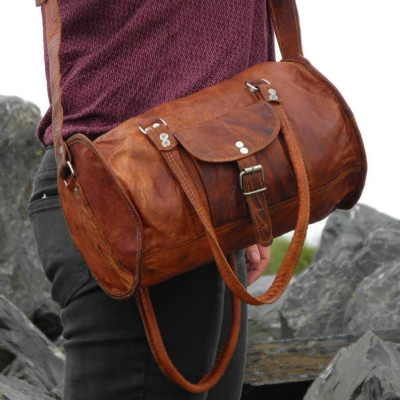 sacà main bandoulière en cuir femme vintage rond cylindre