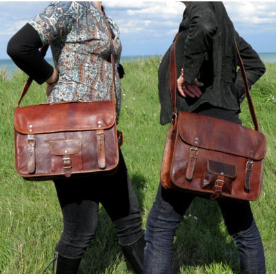 cartable vintage en cuir poignée artisanal