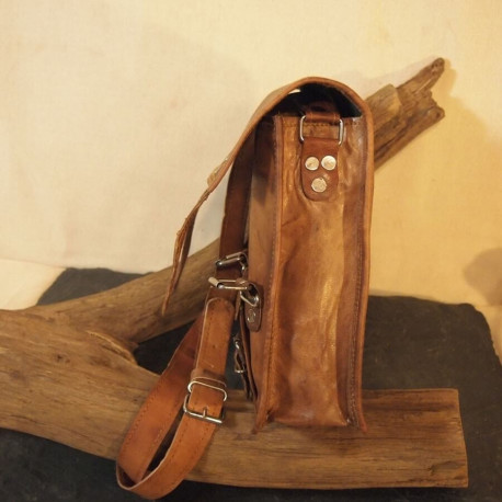 petite sacoche en cuir vintage homme 2 boucles - S