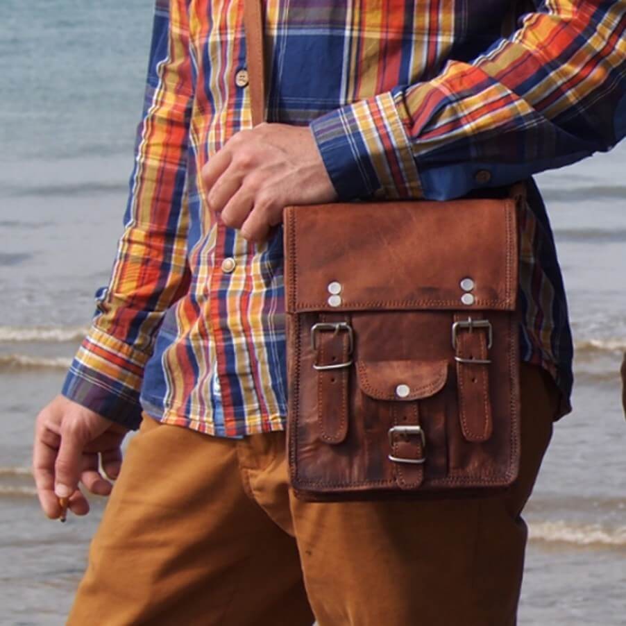 Sac A Main Besace Petite Sacoche Vintage Cuir Naturel De Chevre