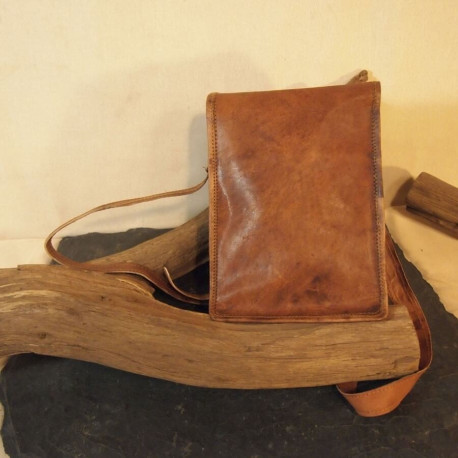 petite sacoche en cuir vintage homme 2 boucles - S