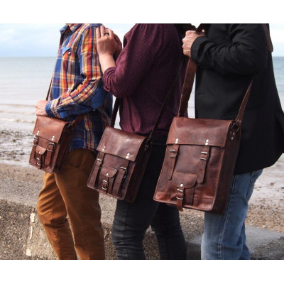 petite sacoche en cuir vintage homme 2 boucles - S