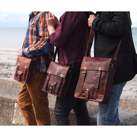 petite sacoche en cuir vintage homme 2 boucles - S