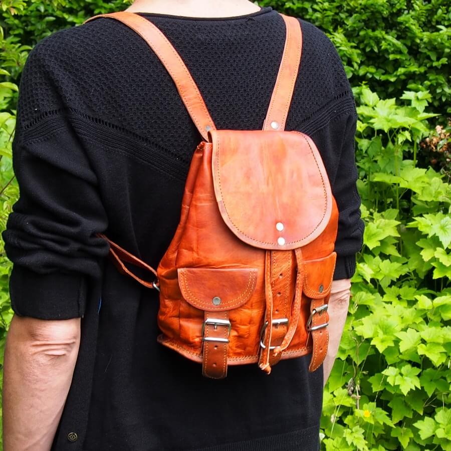 dun Weg Stout Petit sac à dos femme en cuir naturel, vintage, baroudeur, artisanat