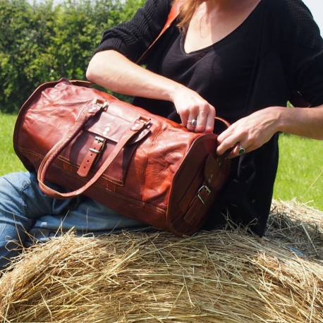 Sac de Sport en Cuir - Bagage à Main Vintage - Rond