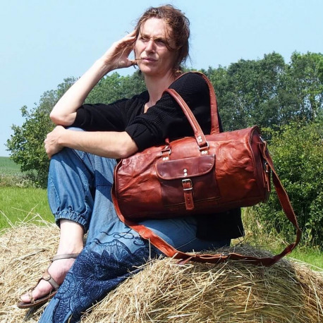 Sac de Sport en Cuir - Bagage à Main Vintage - Rond