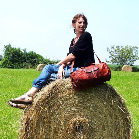 Sac de Sport en Cuir - Bagage à Main Vintage - Rond