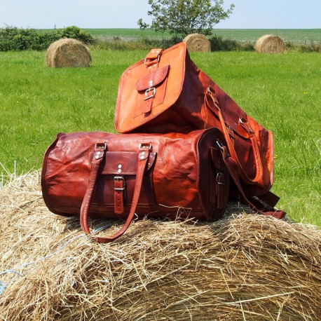 Sac de Sport en Cuir - Bagage à Main Vintage - Rond
