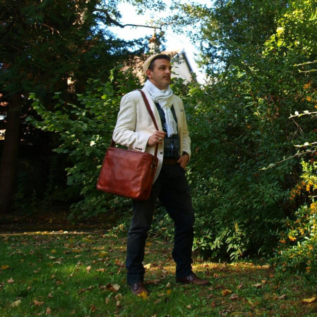 sacoche en cuir vintage bandoulière multipoche ordinateur