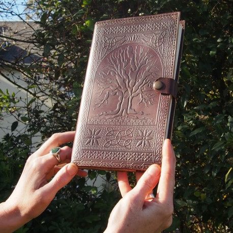 Couvre-livre en cuir - Arbre de vie - Petit format