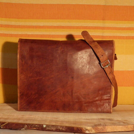 Grande besace / Cartable en cuir à rabat – XL