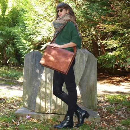 Grande besace / Cartable en cuir à rabat – XL