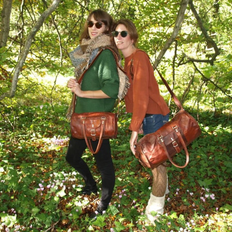 Sac de Sport en Cuir - Bagage à Main Vintage - Rond