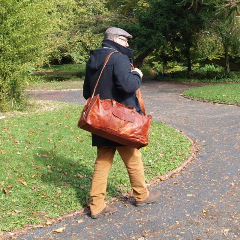 Grand sac de voyage en cuir véritable pour homme