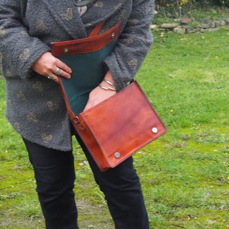 sacoche en cuir vintage à bandoulière rabat rond M