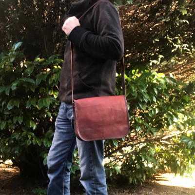 sacoche en cuir vintage à bandouière besace à rabat M