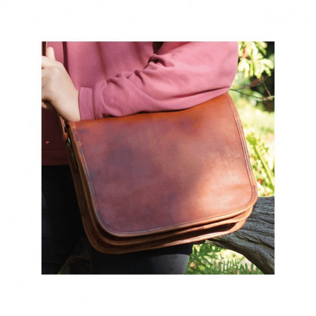 sacoche en cuir vintage à bandouière besace à rabat M