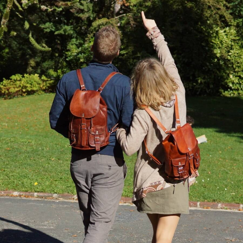 sac à dos artisanal vintage en cuir naturel de chèvre